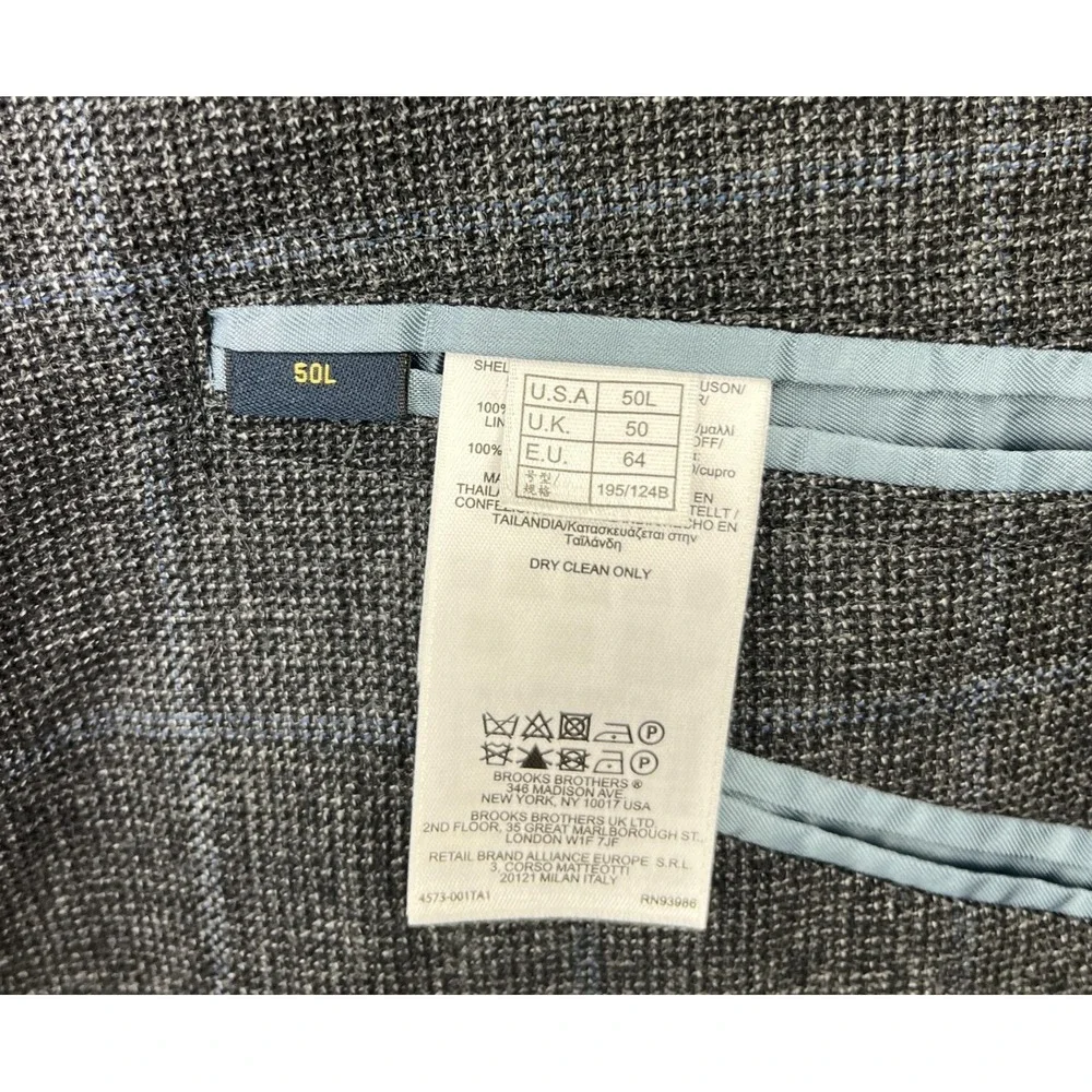Brooks Brothers 1818 Fitzgerald Blazer 50L Gray Blue Windowpane Wool Sport Coat